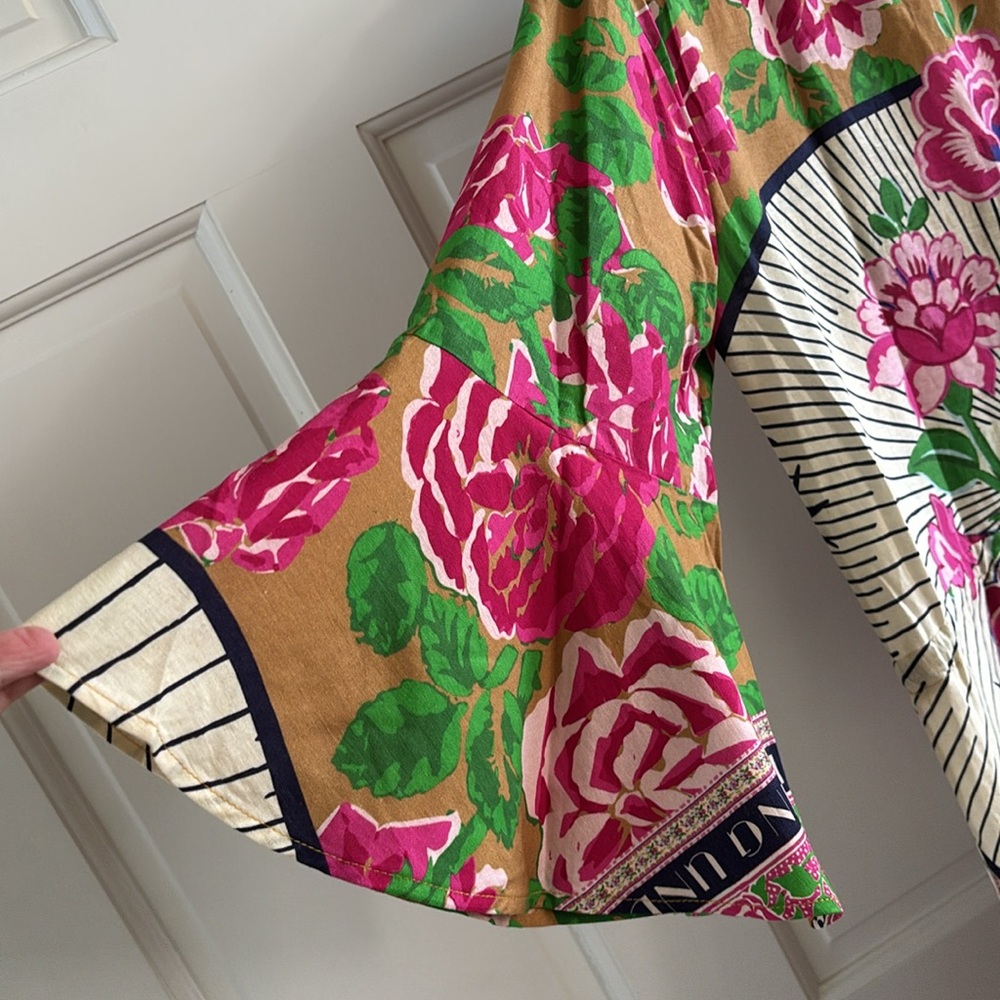Maaji Pink Floral Swim Cover-up Tunic with Green and Gold Accents - Picture 4 of 6